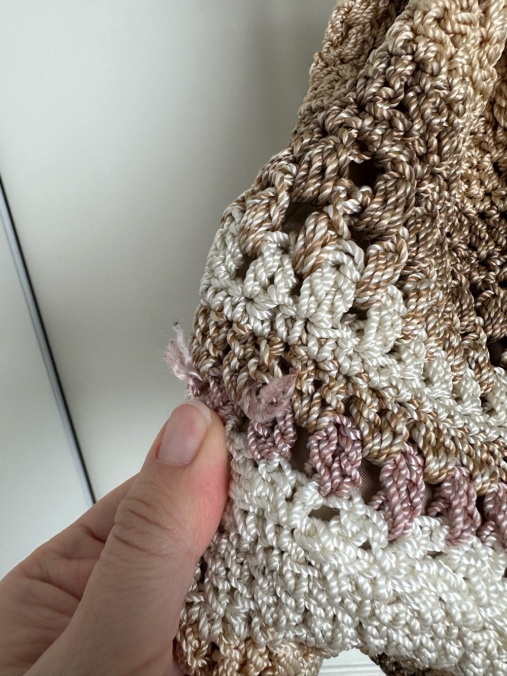 The Sak | Boho Janet Crochet Drawstring Shoulder Bag Neutral Stripes | AS IS - Picture 13 of 16